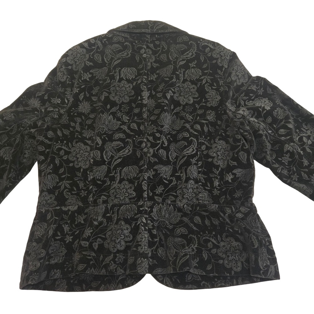 Talbots Womens Black Floral Damask Corduroy Blazer Jacket 3-Button Cotton L - Picture 12 of 16